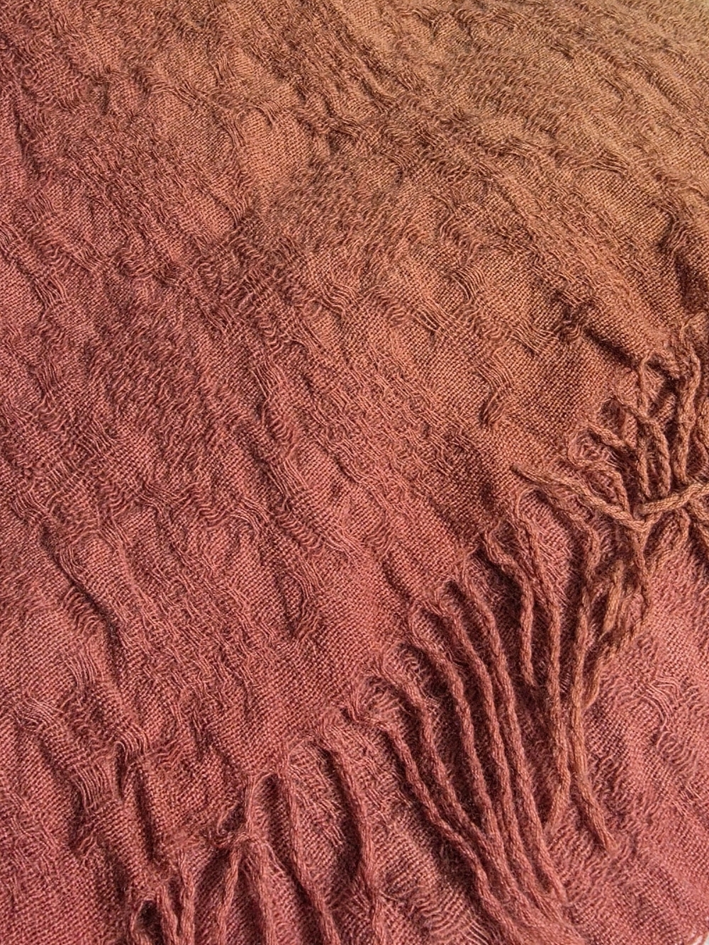 Textured Fringed Poncho in Rust
